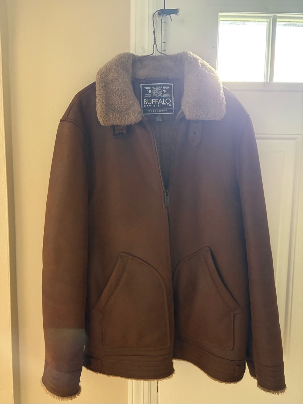 Buffalo David Bitton Brown Bomber Jacket with Shearling Collar